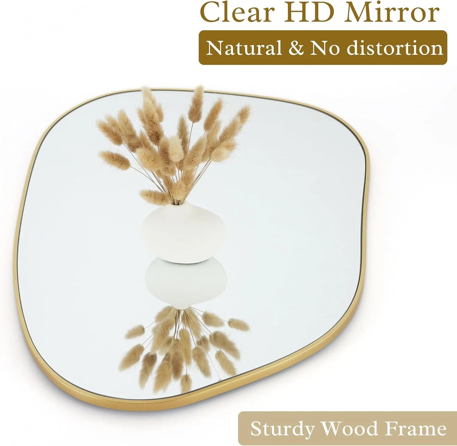 Statement Wall Mirror – Irregular Design with Golden Wood Frame for Modern Décor
