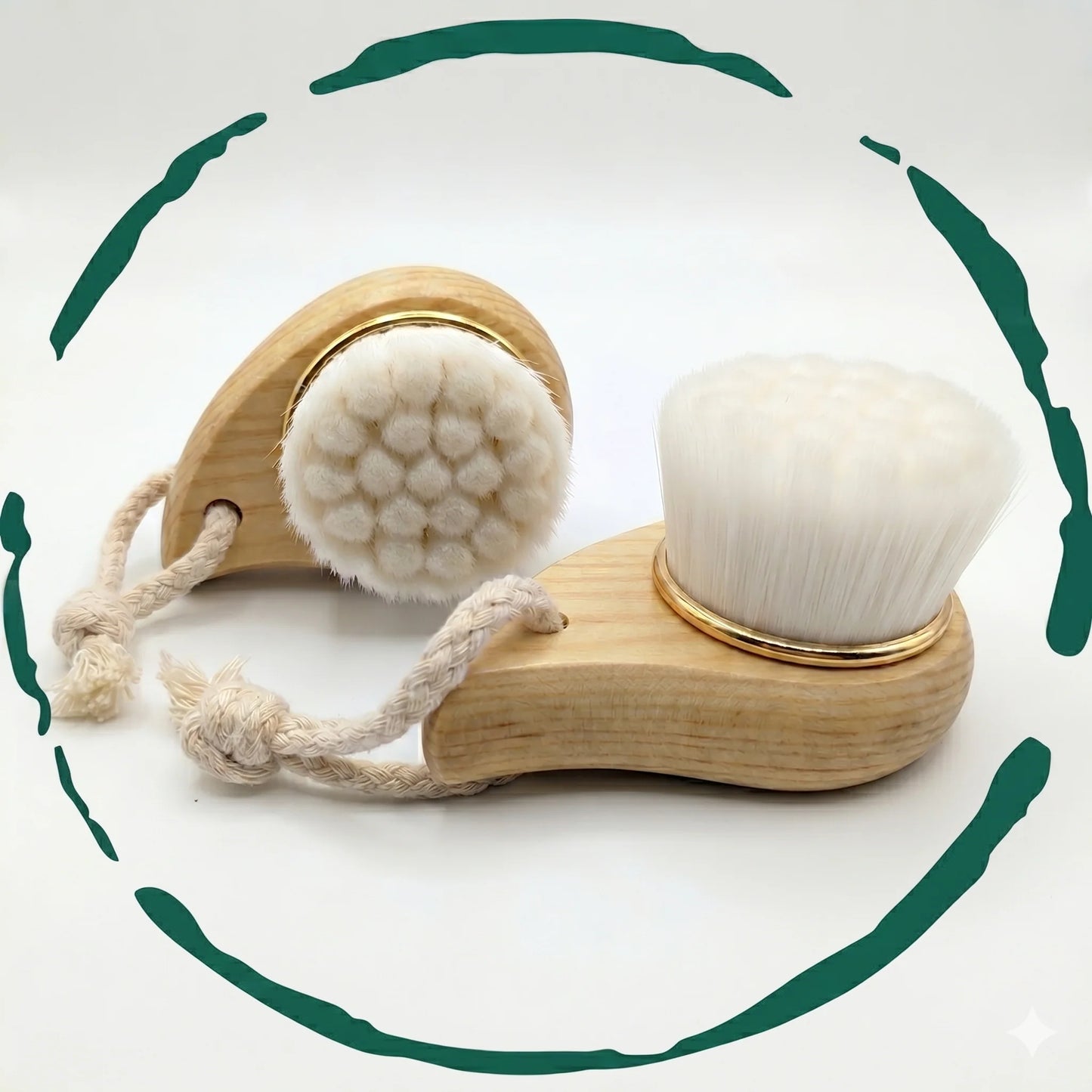  2-Pack Soft Facial Cleansing Brushes with Extra-Fine Bristles & Bamboo Handles