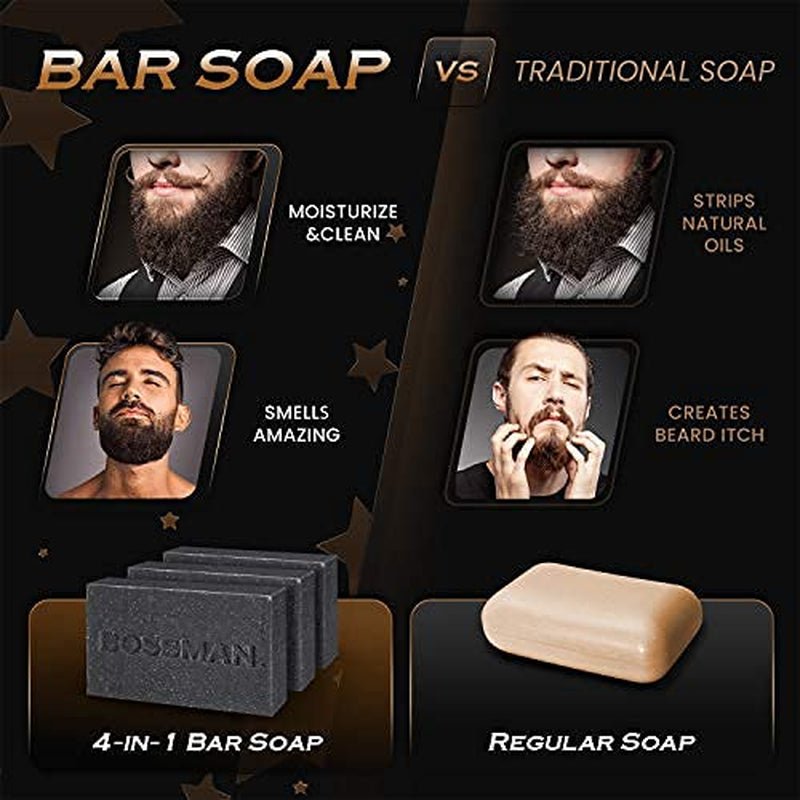6-Pack 4-In-1 Bar Soap for Men – All Natural Organic Beard Wash, Shampoo, Body Wash & Shaving Soap – Eucalyptus & Tea Tree Scent - | KSLotuslux