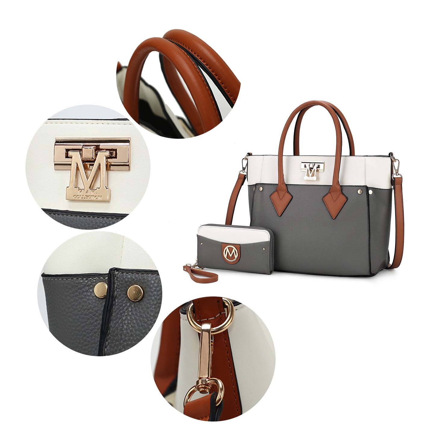 Brynlee Women’s Tote Bag & Wristlet Set by Mia K – Navy