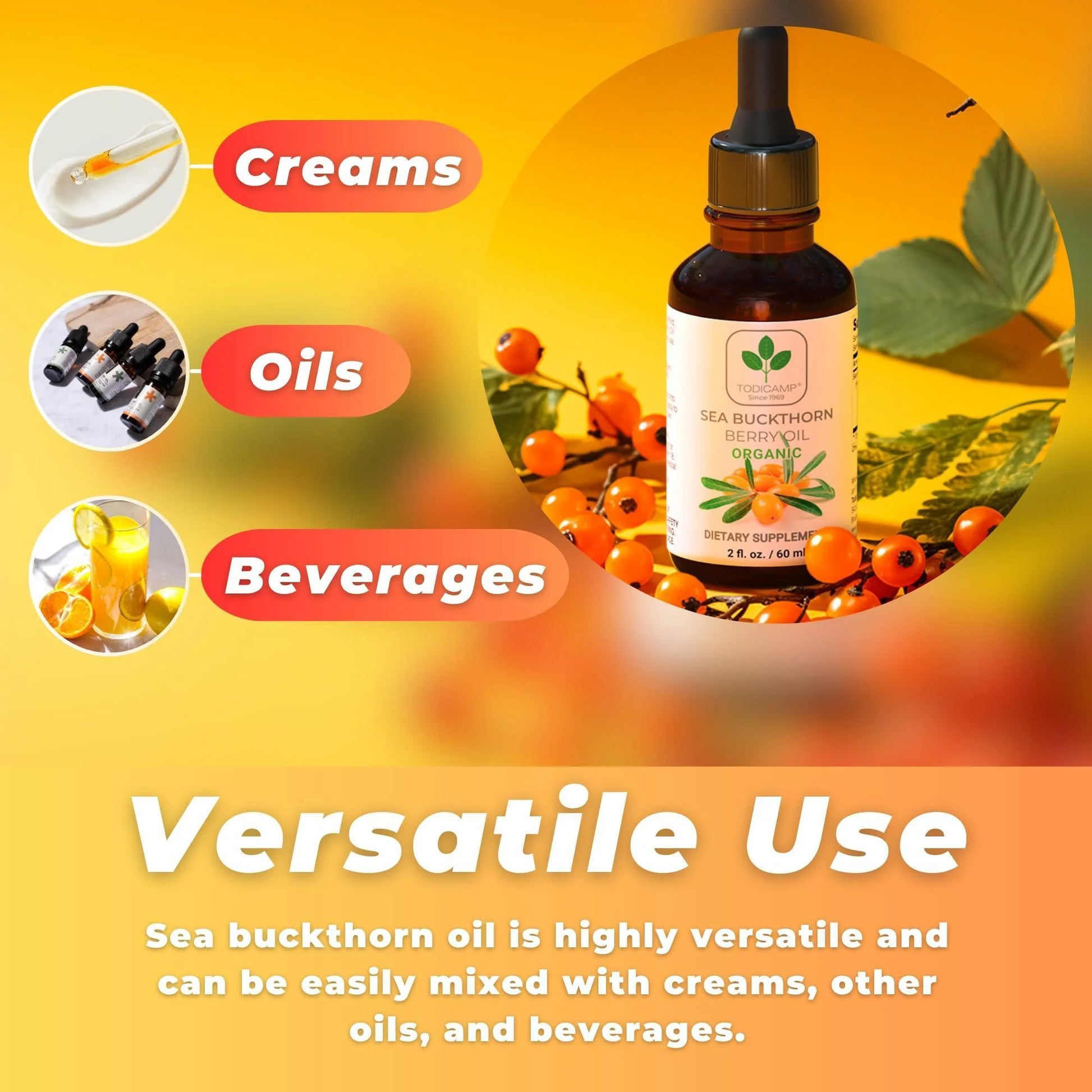 Organic Sea Buckthorn Oil – Cold-Pressed 2Fl Oz | For Face, Hair & Body  