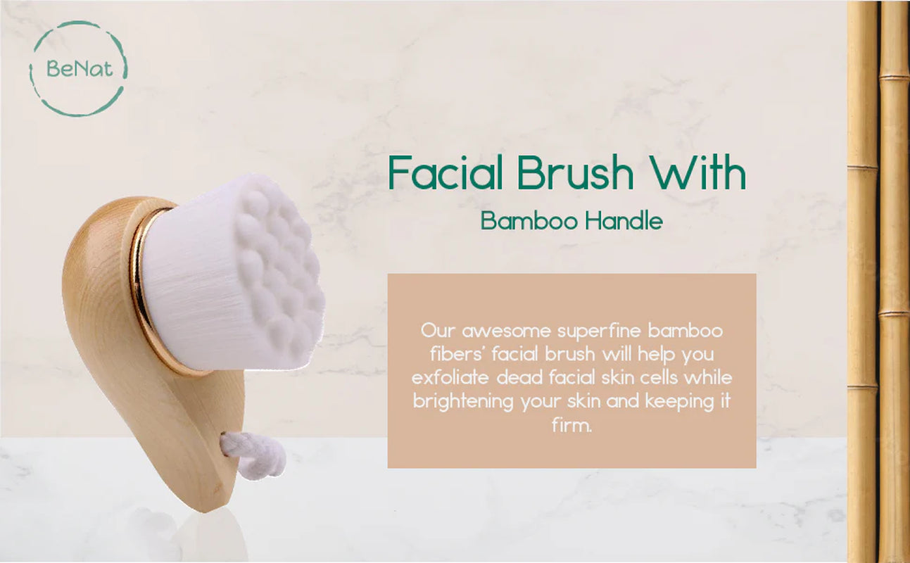  2-Pack Soft Facial Cleansing Brushes with Extra-Fine Bristles & Bamboo Handles