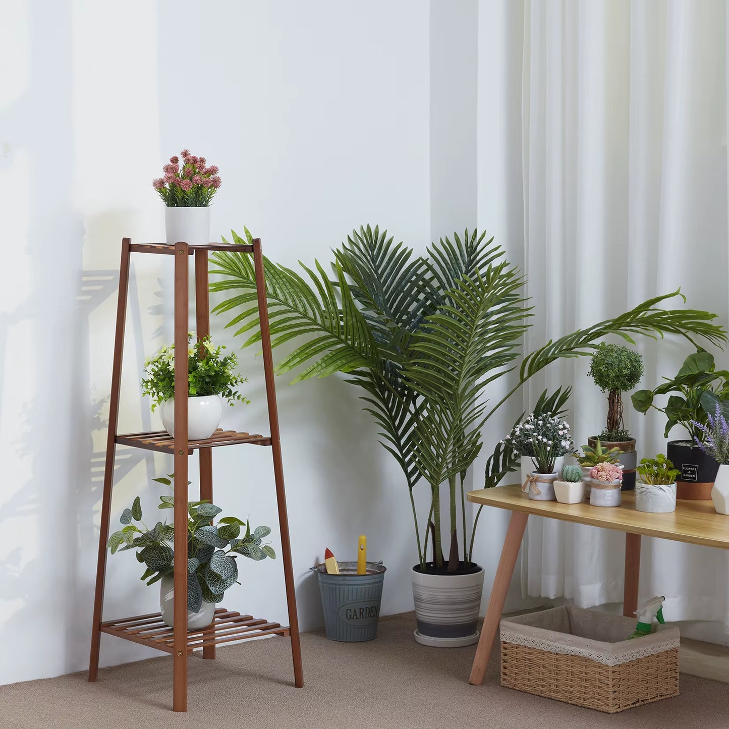 Tall Bamboo Plant Stand – 30"/38"/46" Multi-Tier Flower Pot Display Shelf for Indoor & Outdoor Use 
