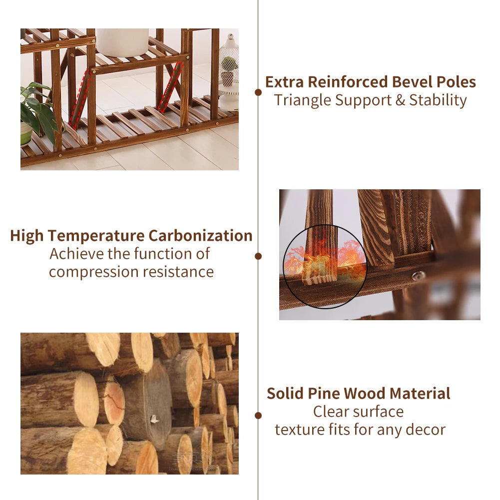  Wooden Plant Shelf – Multi-Tier Flower Pot Display Stand for Indoor & Outdoor