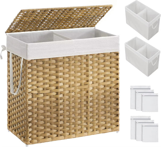  Large Laundry Hamper with Lid – 130L (34.3 Gallons) Wicker Basket with Removable Liners & Mesh Bags