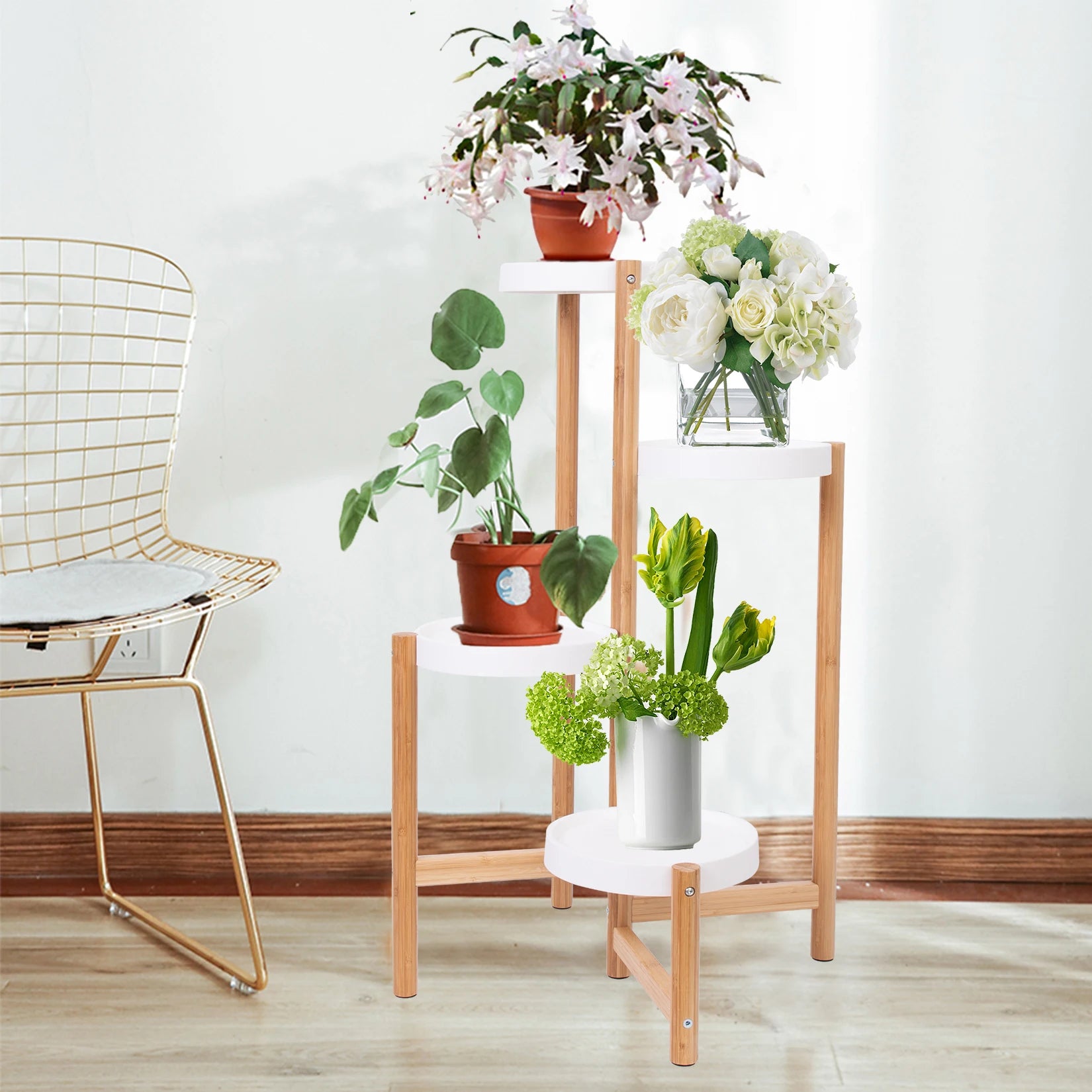  4-Tier Bamboo Plant Stand – Tall Corner Display Rack for Indoor Use