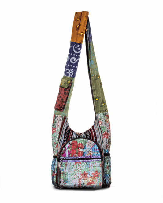 Patchwork Hobo Bag with Side Water Bottle Pockets