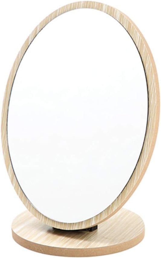  Compact Oval Makeup Mirror – Natural Wood Frame & Swivel Design