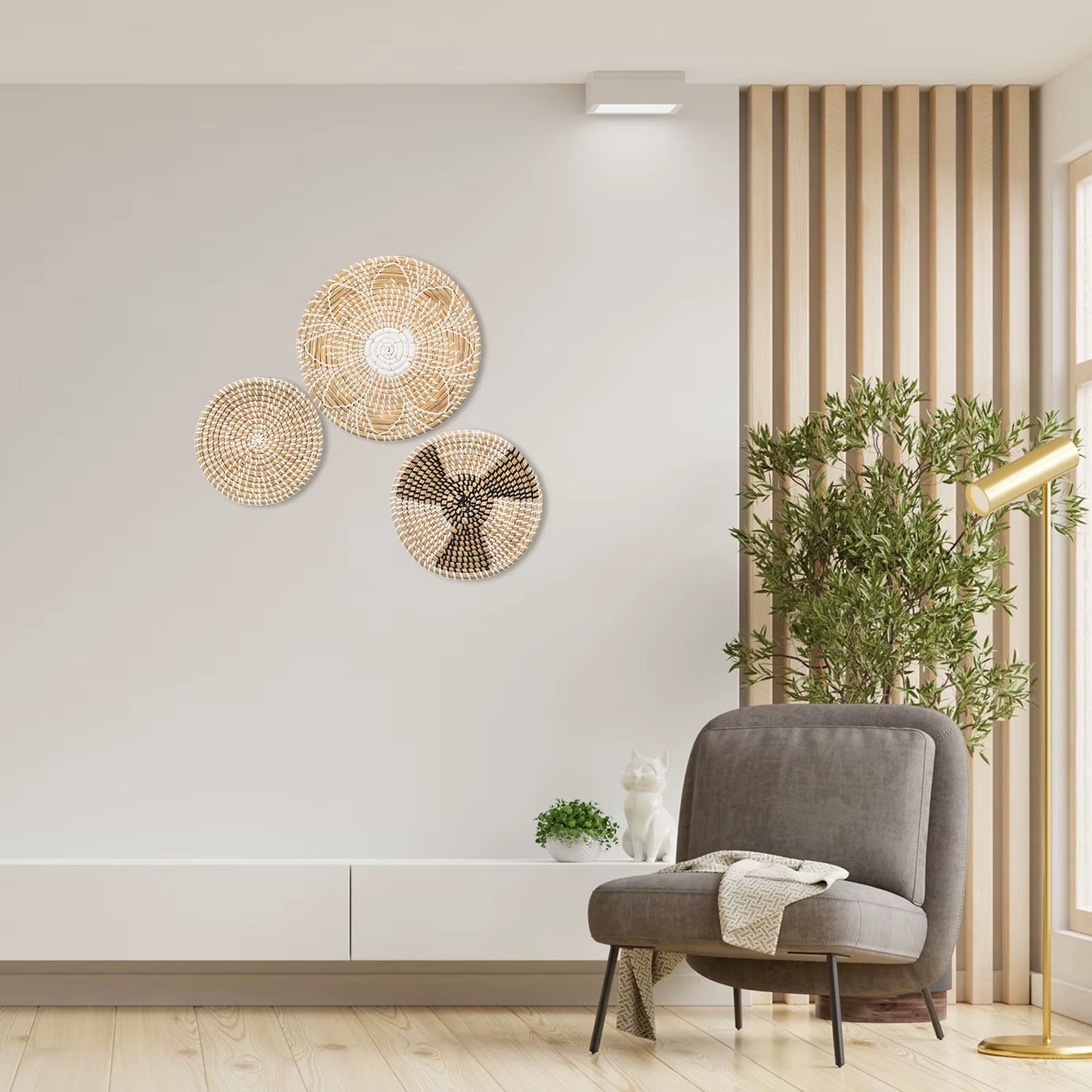  Boho Woven Wall Basket Set – 3pc Hanging Straw & Wicker Decor