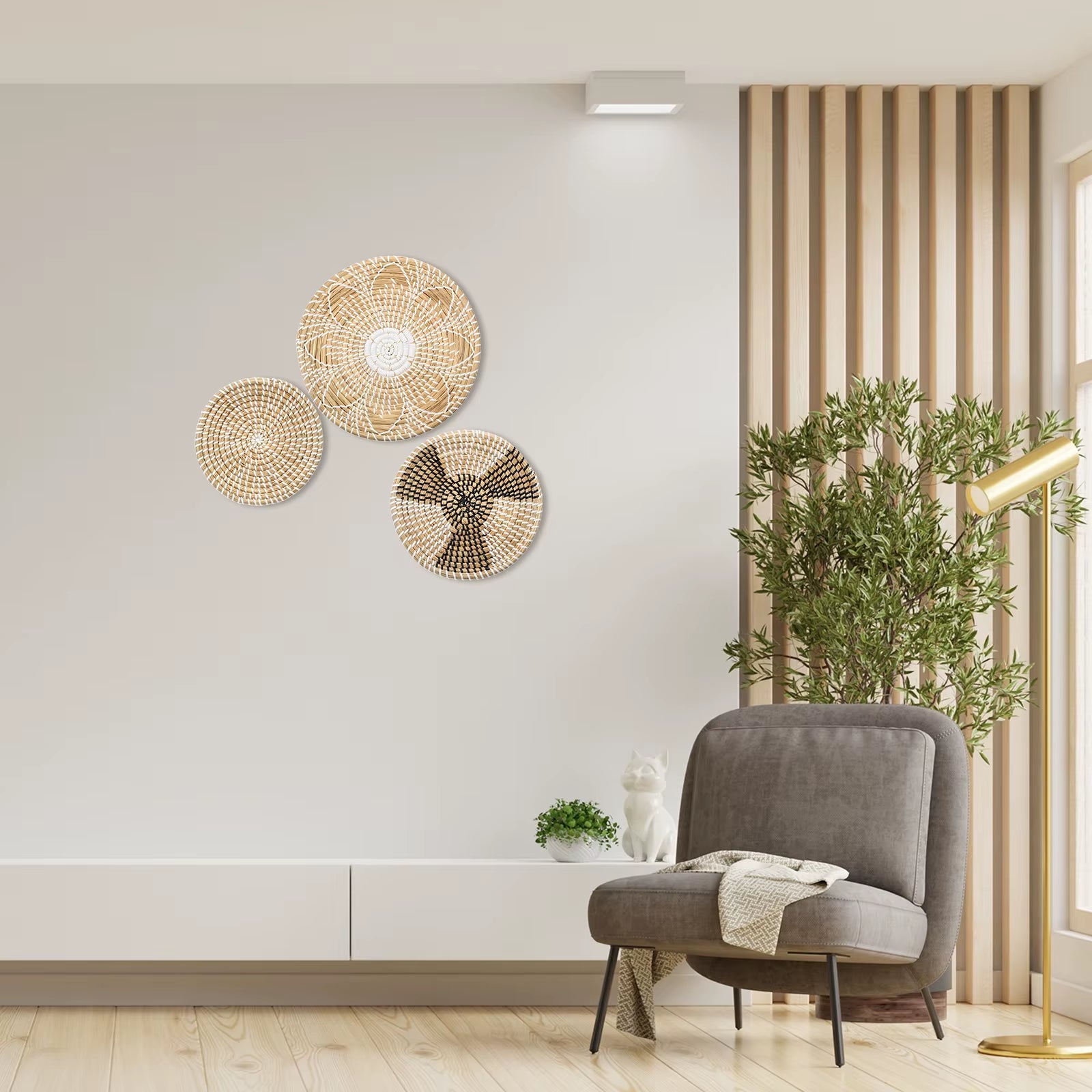  Boho Woven Wall Basket Set – 3pc Hanging Straw & Wicker Decor