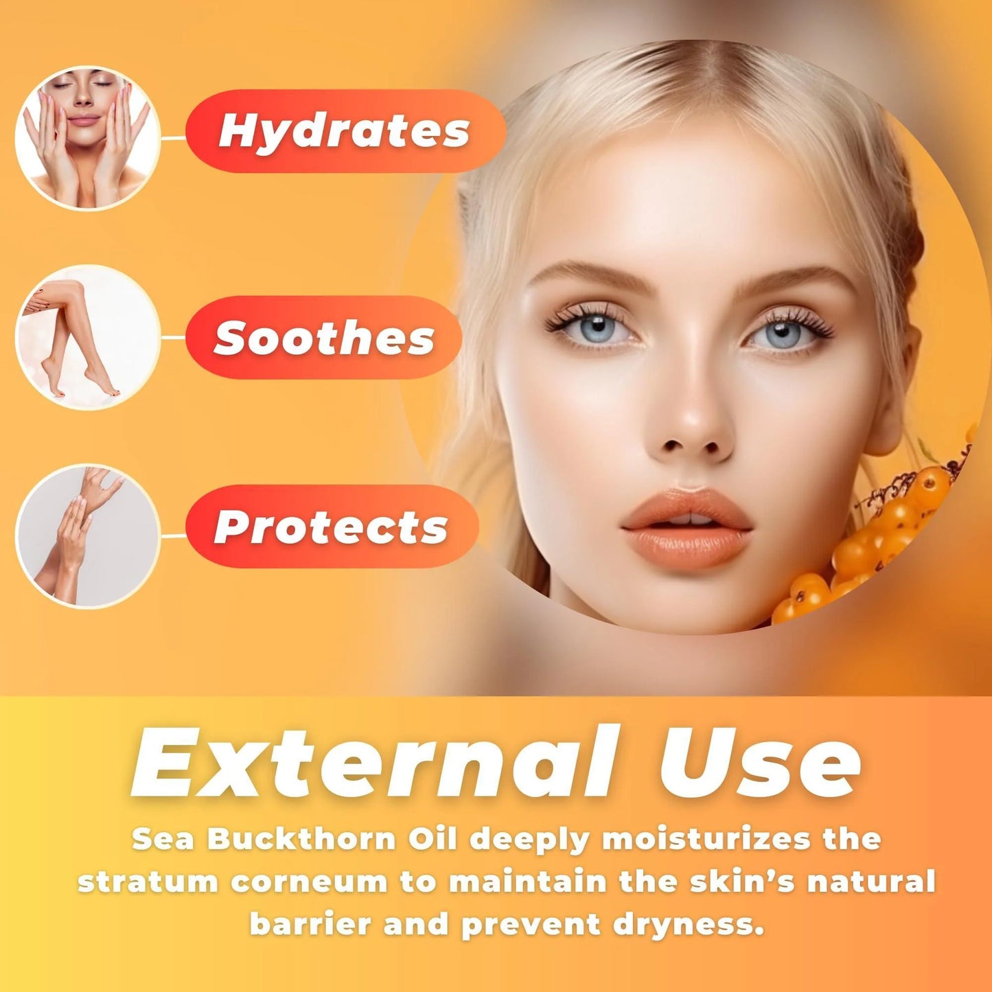 Organic Sea Buckthorn Oil – Cold-Pressed 2Fl Oz | For Face, Hair & Body  