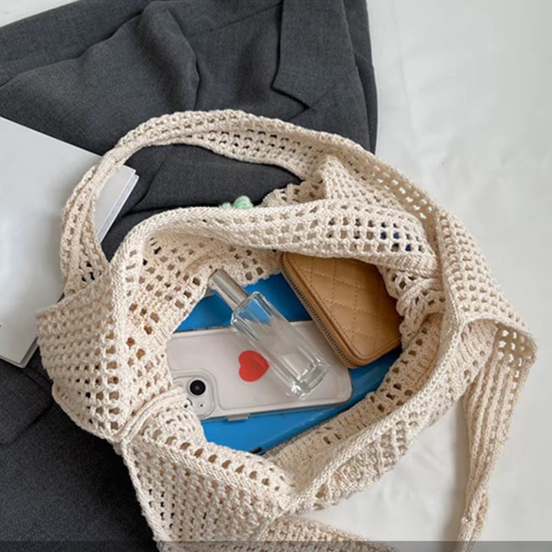 Designer Woven Flower Handbag -  Large Capacity  