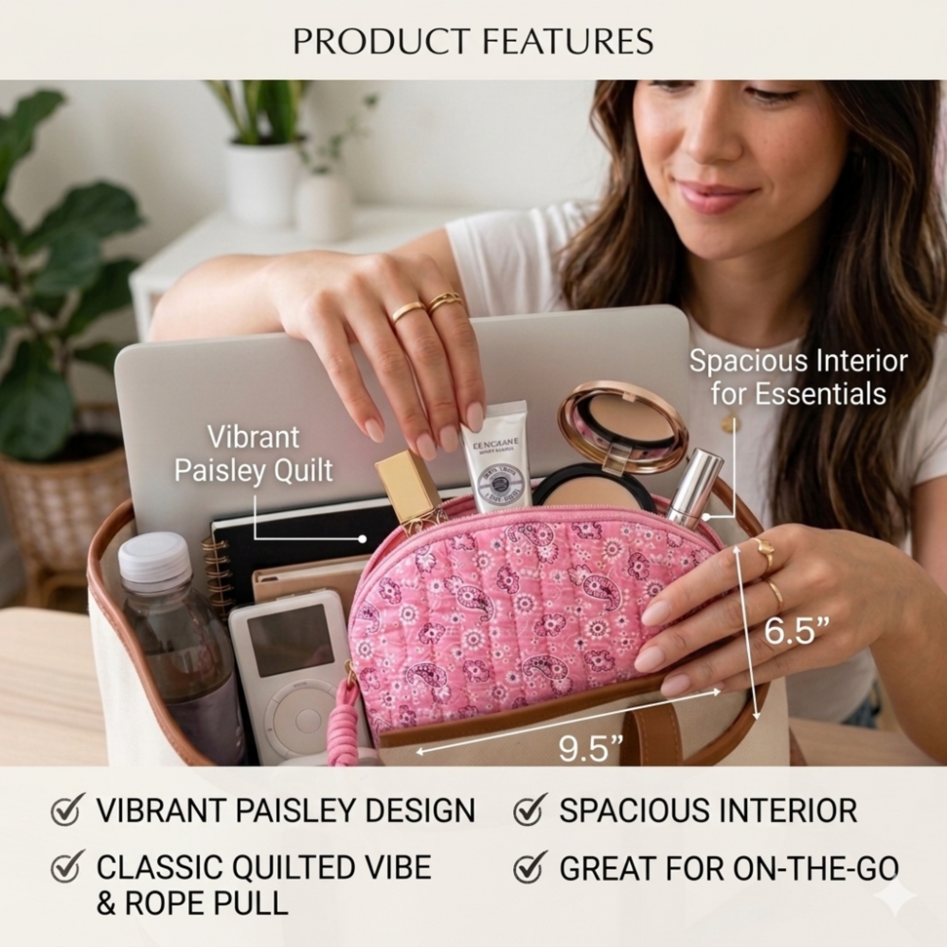  Quilted Paisley Cosmetic & Travel Makeup Bag