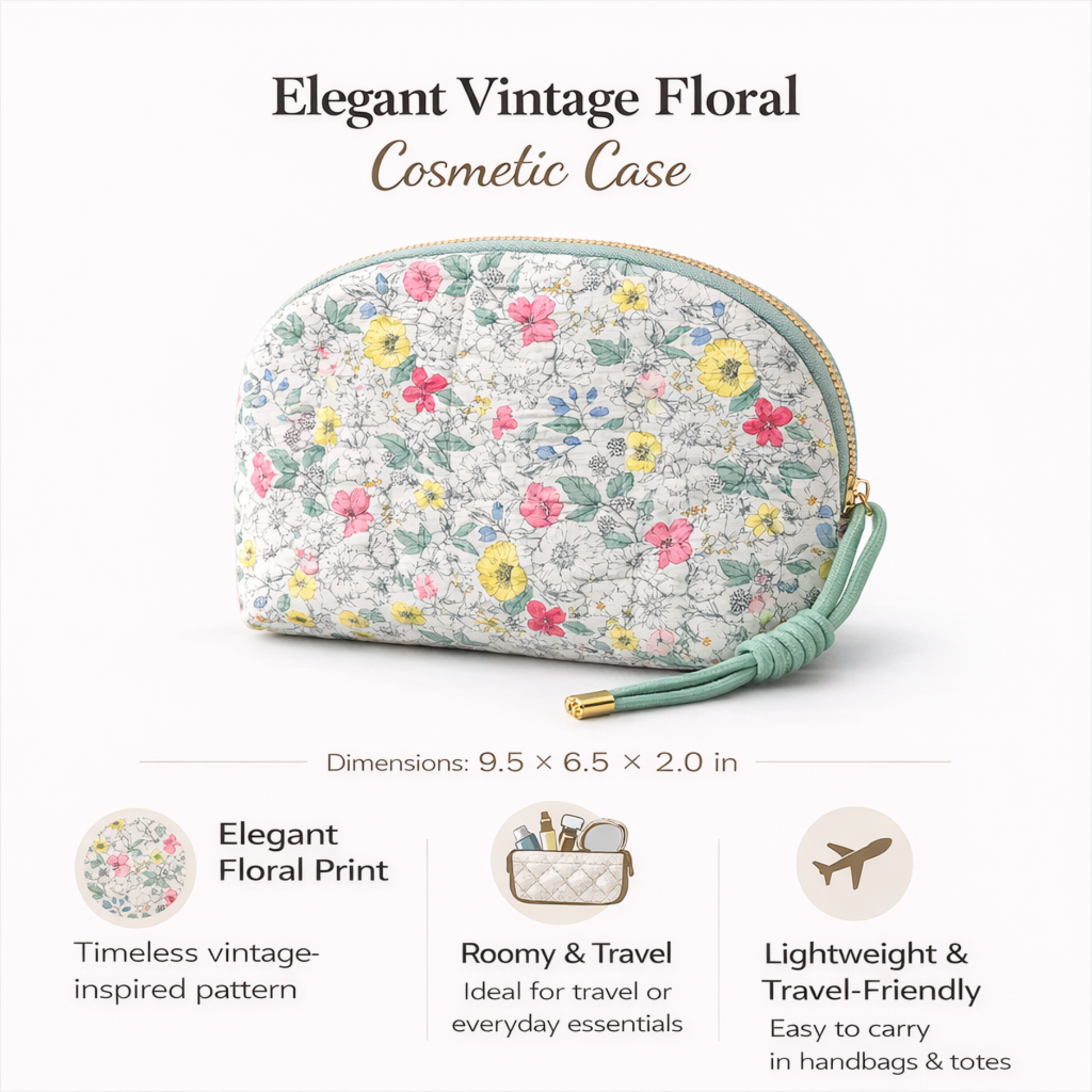  Vintage Floral Quilted Makeup Bag