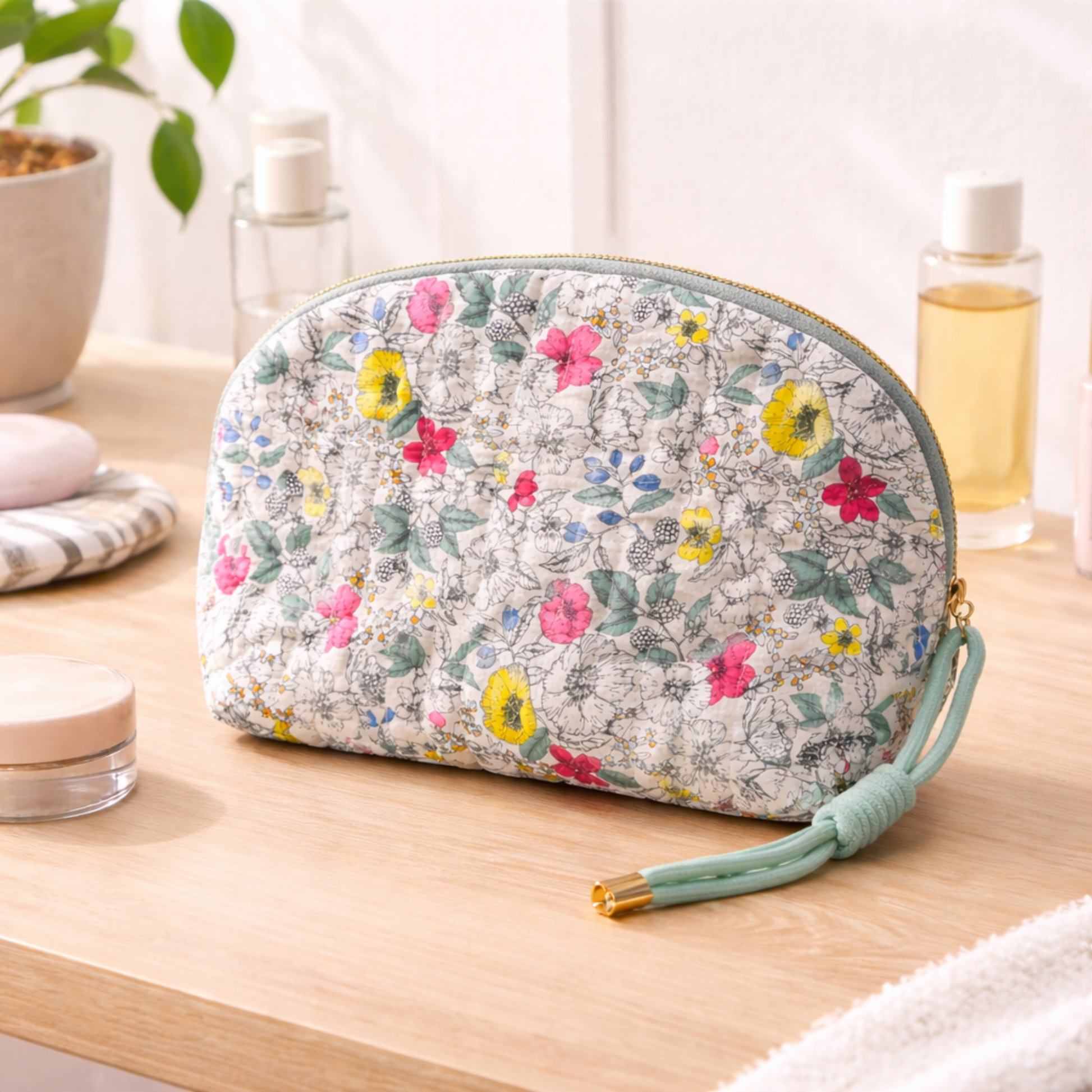  Vintage Floral Quilted Makeup Bag