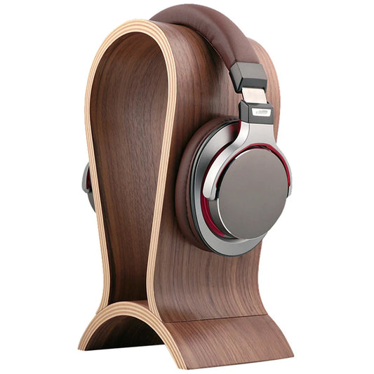  Walnut Wood Headphone Stand – Sleek Desktop Hanger for Headsets 
