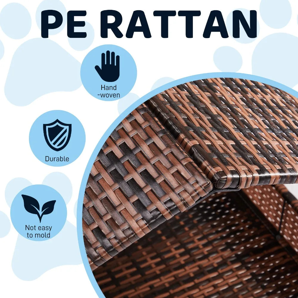  Elevated Rattan Dog Bed with Canopy – Indoor/Outdoor Pet Lounger with Washable Cushion