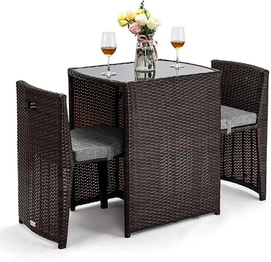 3-Piece Wicker Patio Bistro Set – Perfect for Small Spaces 