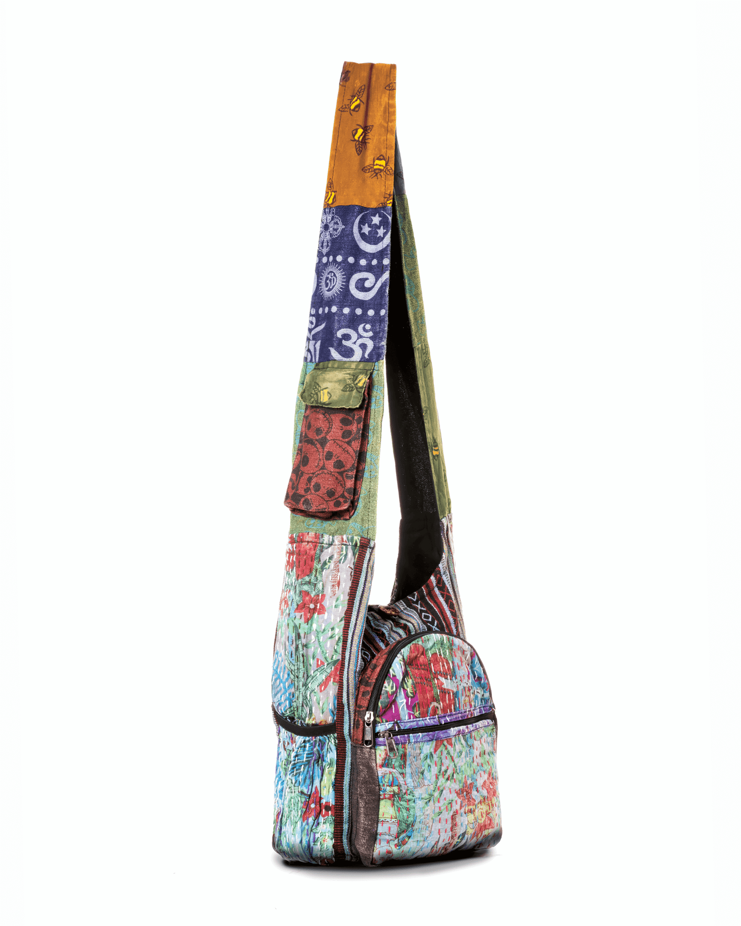 Patchwork Hobo Bag with Side Water Bottle Pockets