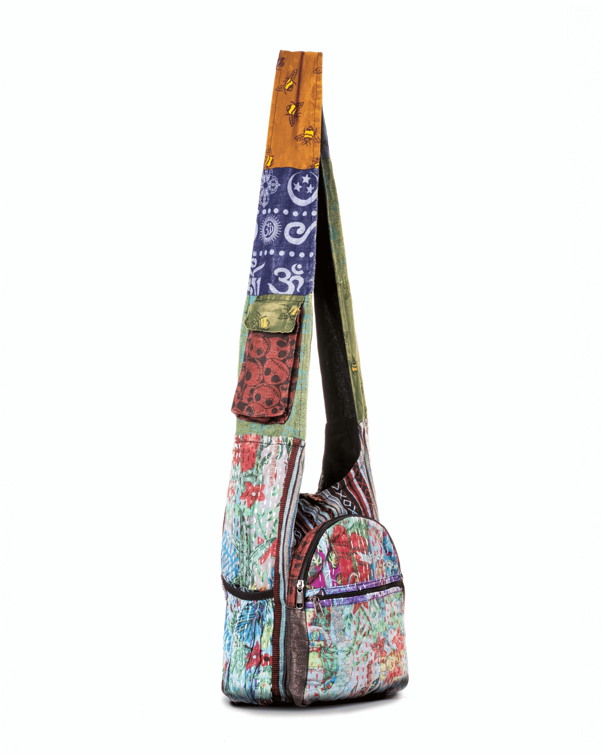 Patchwork Hobo Bag with Side Water Bottle Pockets