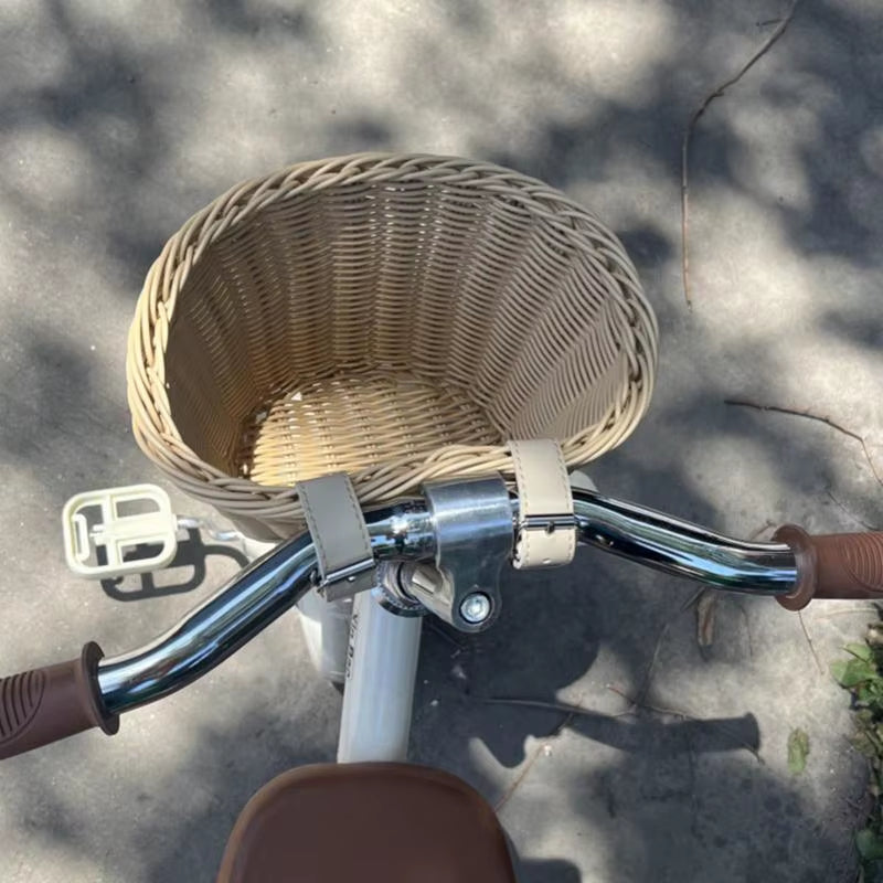  Kids’ Bike Handlebar Basket – Handwoven Rattan-Style Front Basket