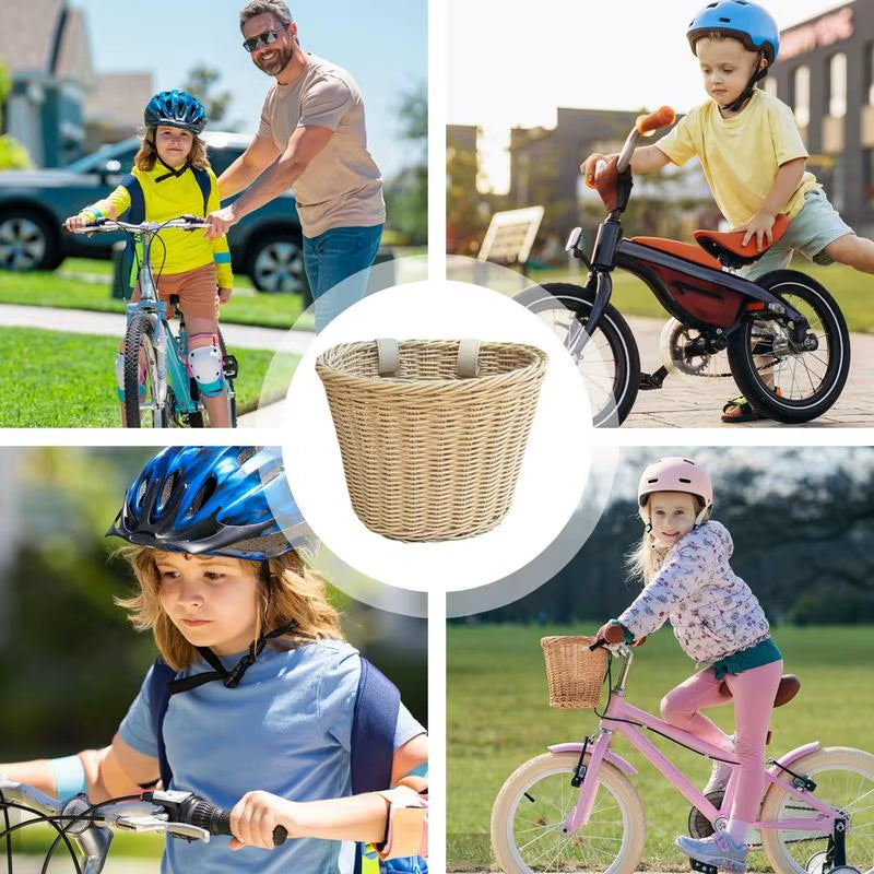  Kids’ Bike Handlebar Basket – Handwoven Rattan-Style Front Basket