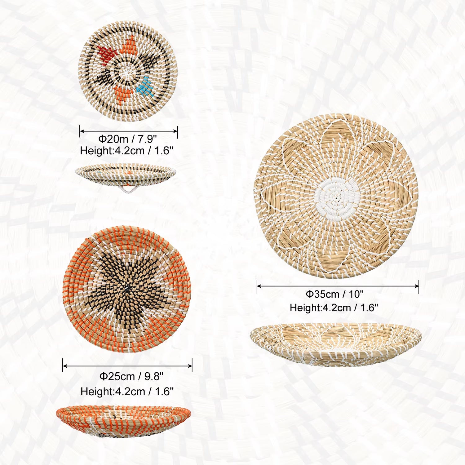  Boho Woven Wall Basket Set – 3pc Hanging Straw & Wicker Decor