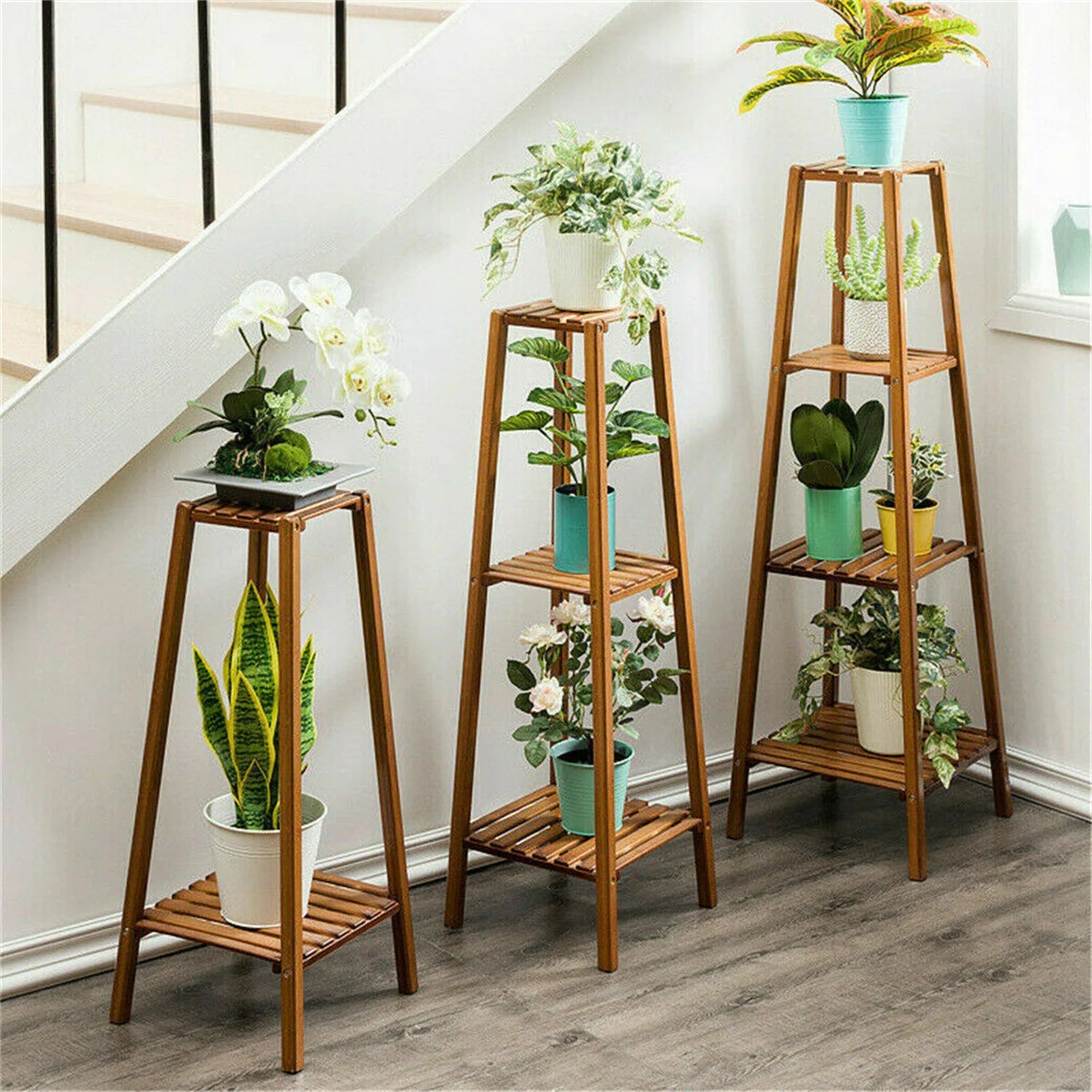 Tall Bamboo Plant Stand – 30"/38"/46" Multi-Tier Flower Pot Display Shelf for Indoor & Outdoor Use 