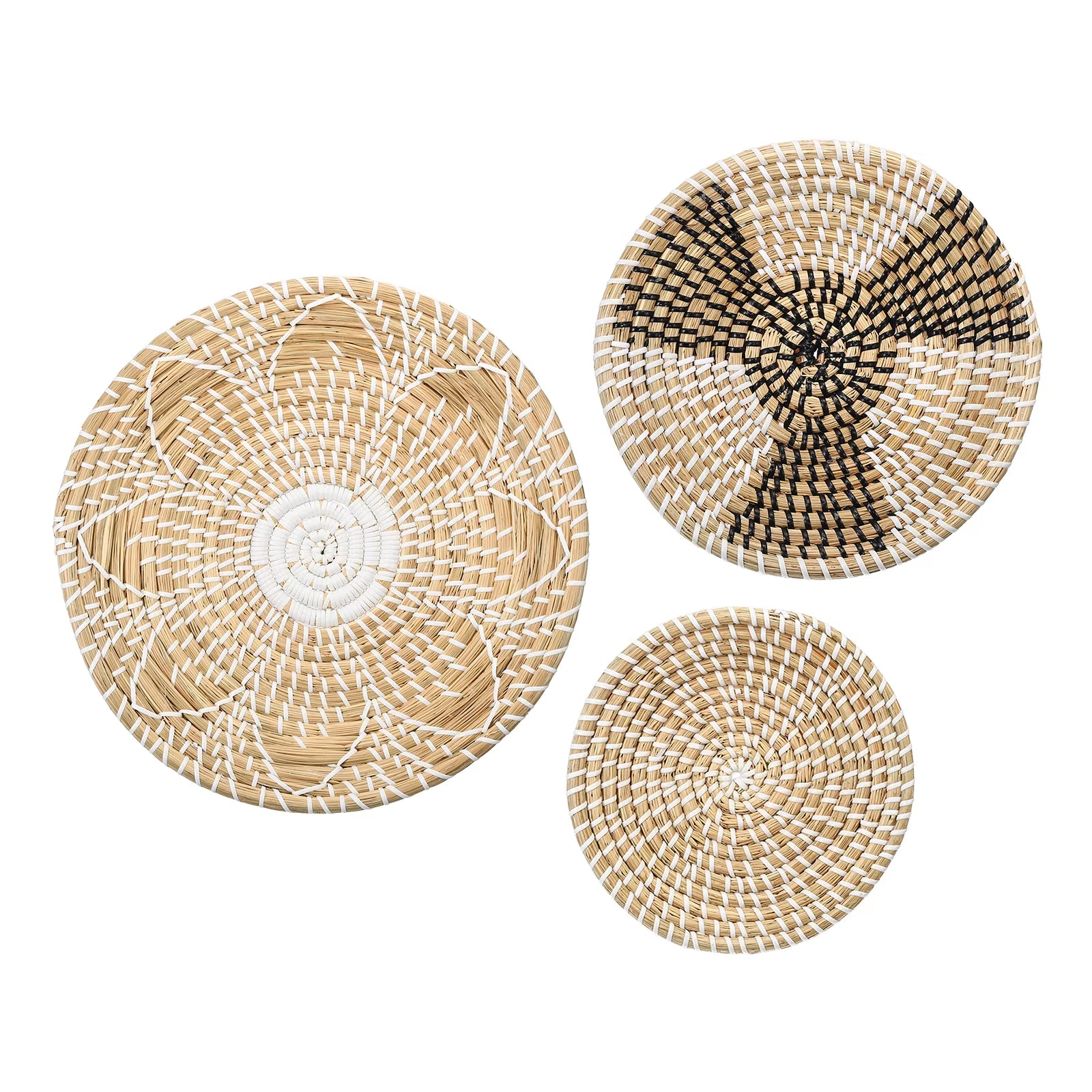  Boho Woven Wall Basket Set – 3pc Hanging Straw & Wicker Decor