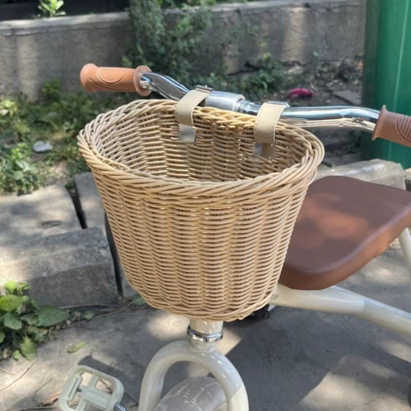  Kids’ Bike Handlebar Basket – Handwoven Rattan-Style Front Basket