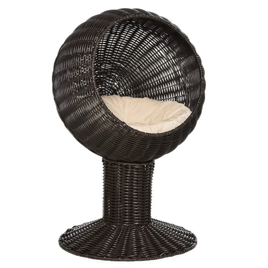  27" Outdoor Rattan Cat House with Cushion – All-Season Hanging Nest