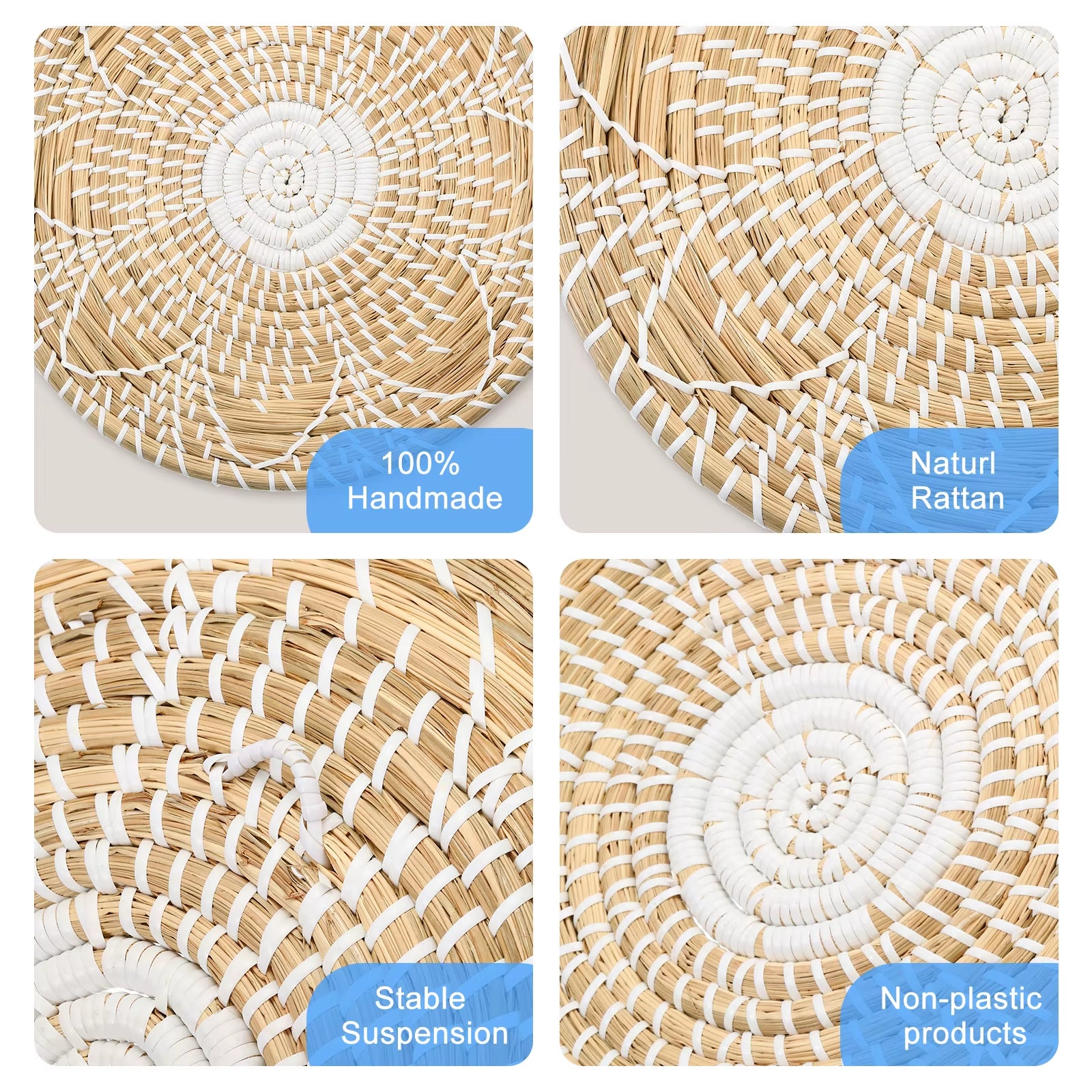  Boho Woven Wall Basket Set – 3pc Hanging Straw & Wicker Decor