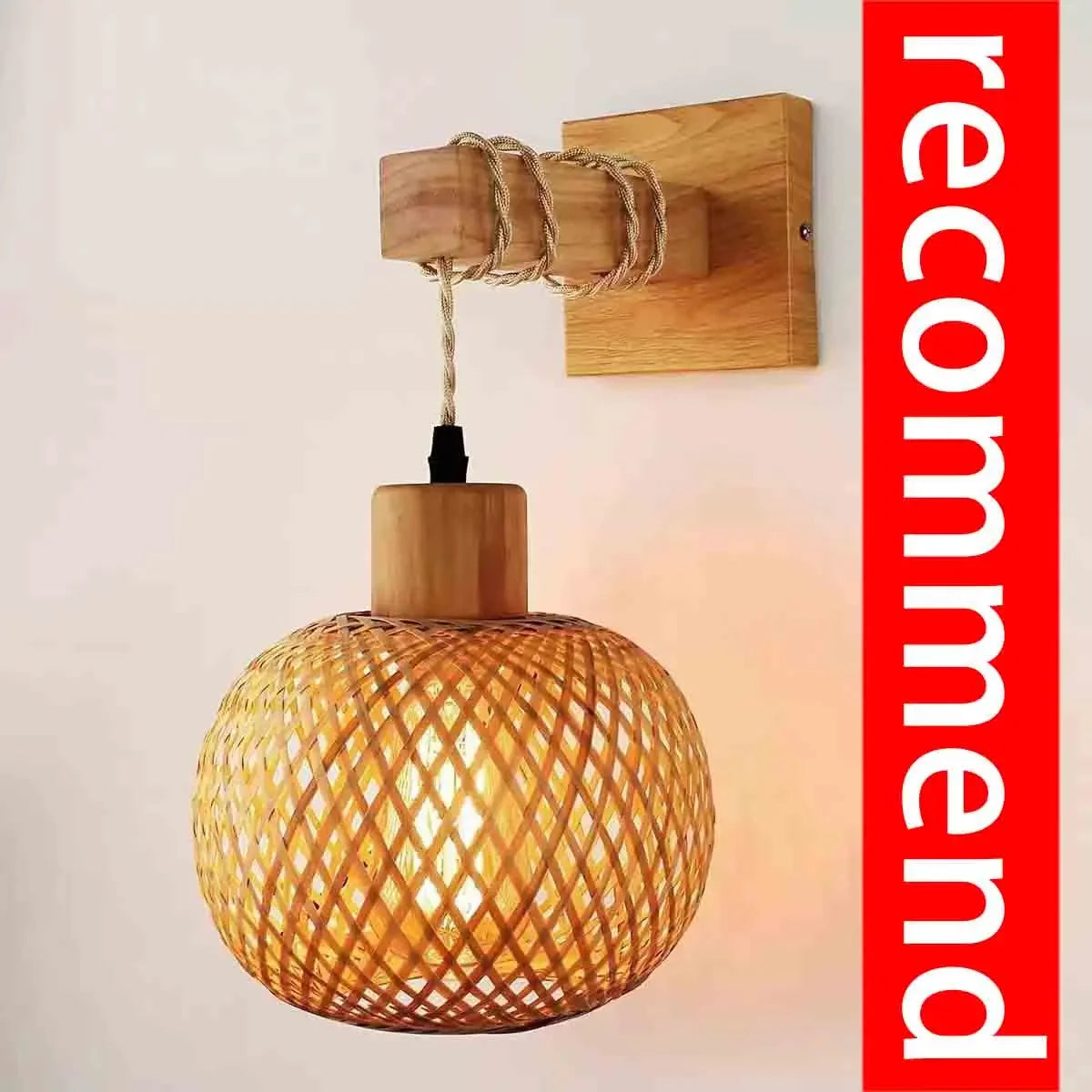  Bamboo Rattan Wall Lamp – Handwoven Wicker Lantern Light, Boho Room Decor, Natural Bamboo Wall Sconce, E27 Lamp Fixture