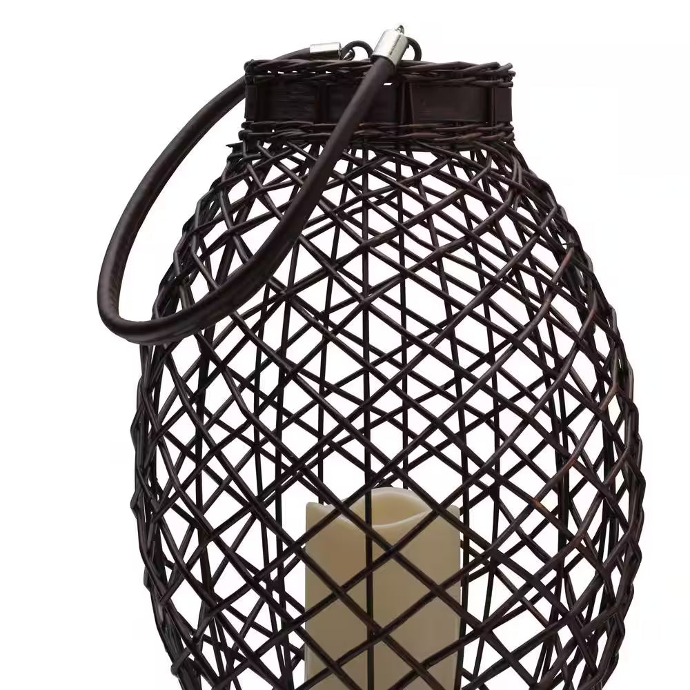 Dark Brown Wicker LED Lantern (Set of 2)