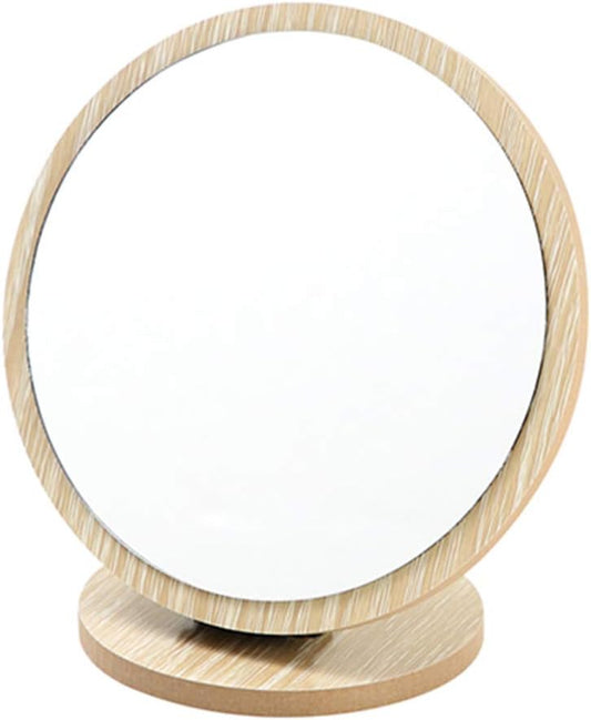  Compact Standing Mirror – Wood Frame, Rotates for Makeup & Skincare