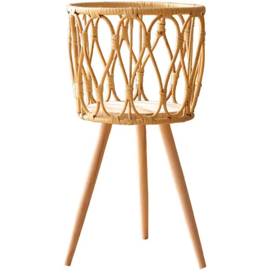  Woven Rattan Decorative Plant Stand with Wooden Legs  