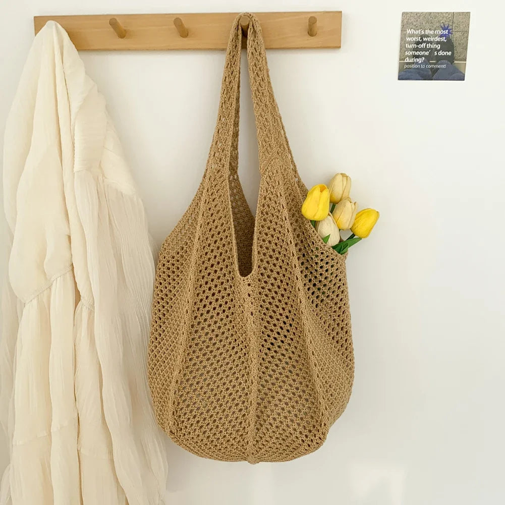  Boho-Chic Woven Straw Bag – Lightweight & Handmade, Perfect for Beach Days, Farmers Markets, or Everyday Use