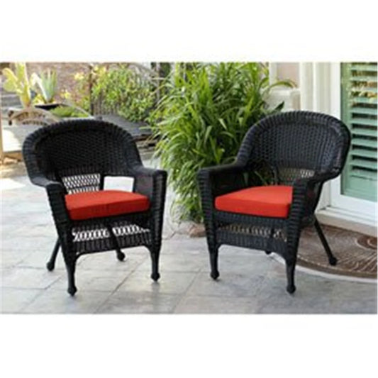Wicker Chair with Cushion-Finish:Black\Red