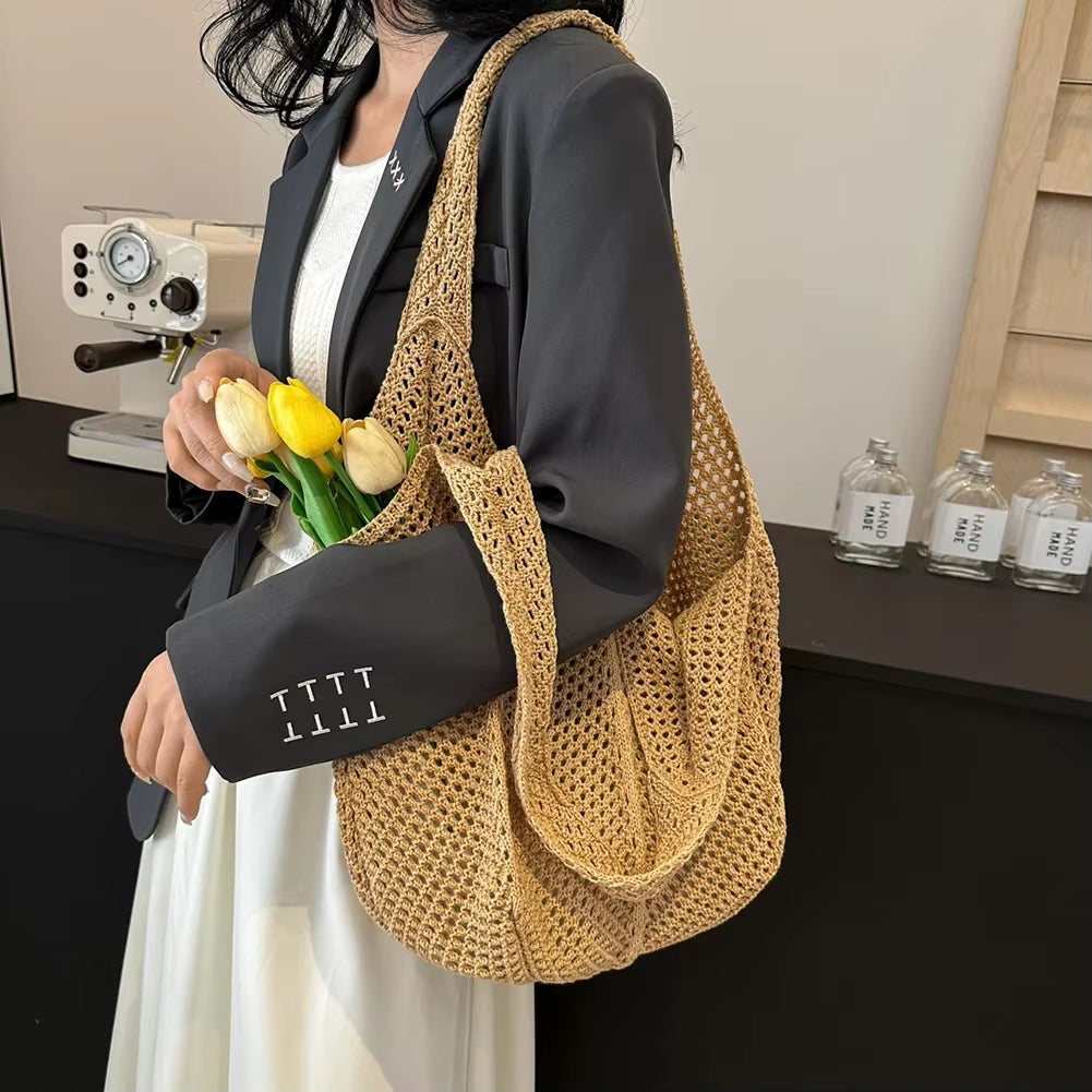  Boho-Chic Woven Straw Bag – Lightweight & Handmade, Perfect for Beach Days, Farmers Markets, or Everyday Use