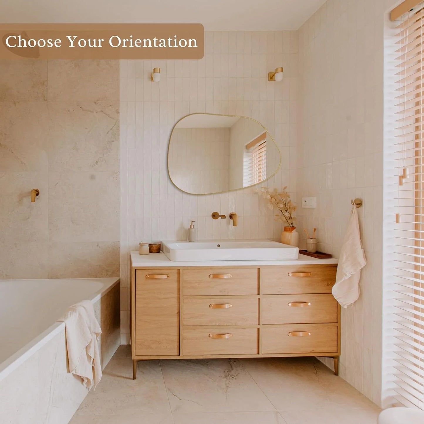 Statement Wall Mirror – Irregular Design with Golden Wood Frame for Modern Décor