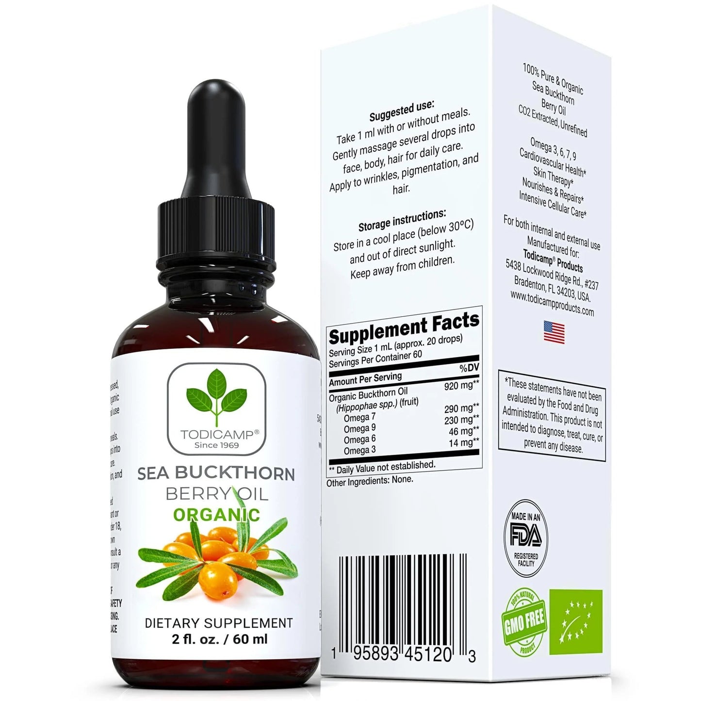Organic Sea Buckthorn Oil – Cold-Pressed 2Fl Oz | For Face, Hair & Body - Skincare | KSLotuslux