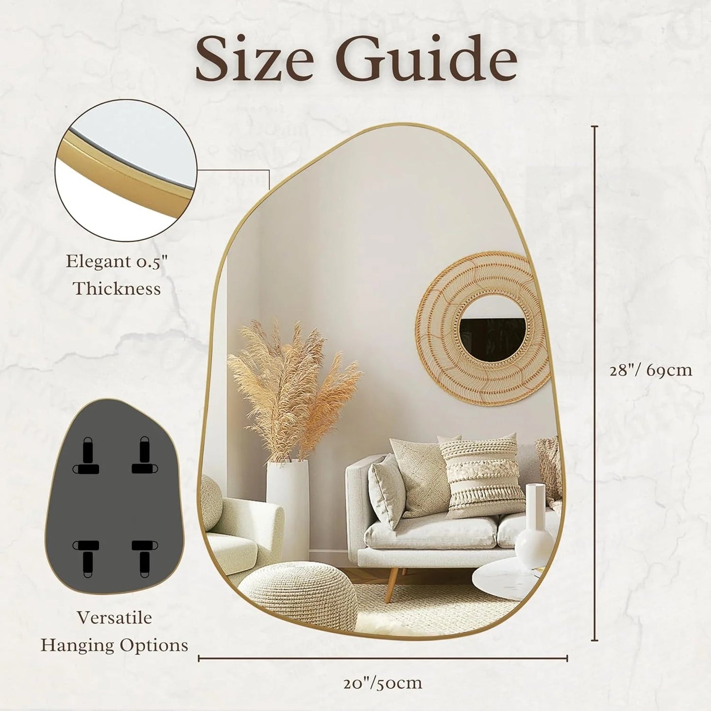 Statement Wall Mirror – Irregular Design with Golden Wood Frame for Modern Décor - | KSLotuslux