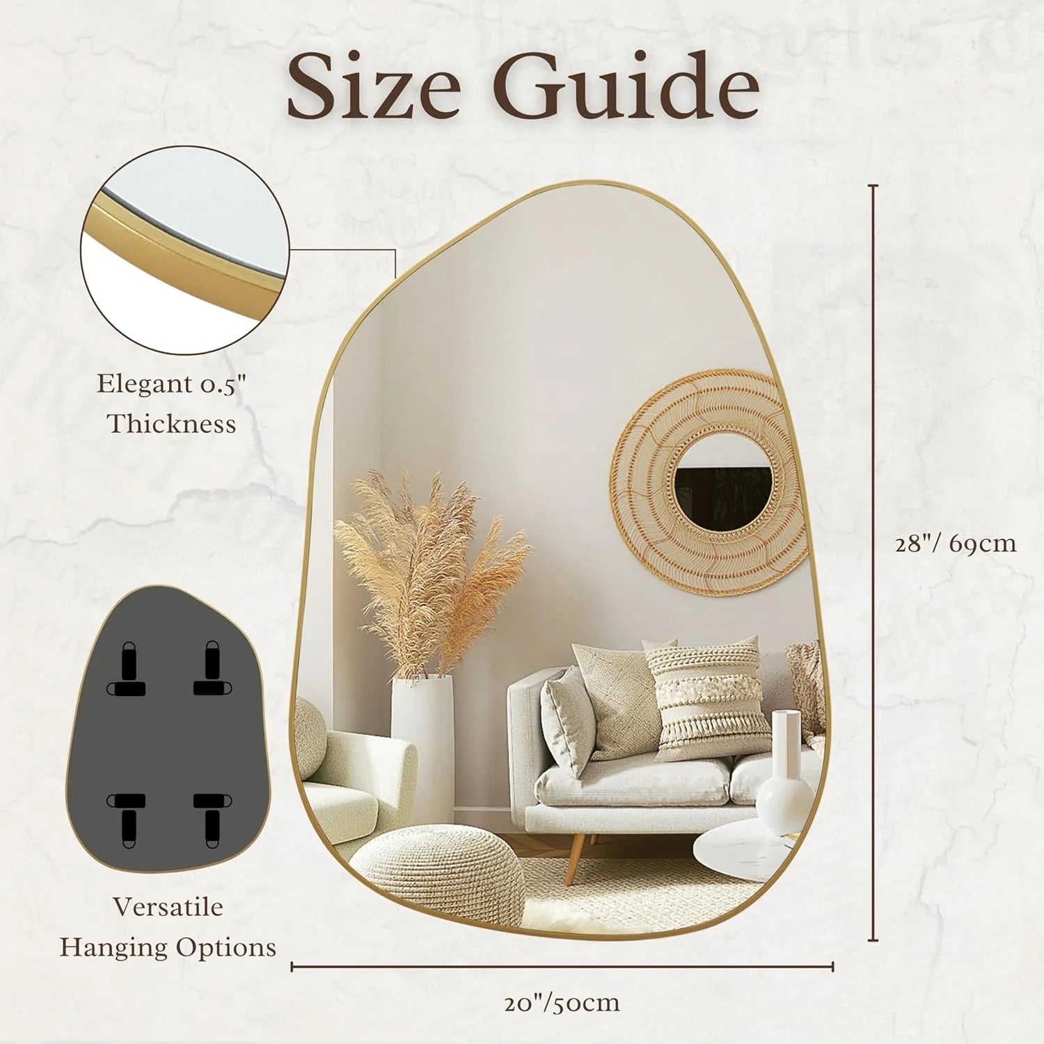 Statement Wall Mirror – Irregular Design with Golden Wood Frame for Modern Décor - | KSLotuslux