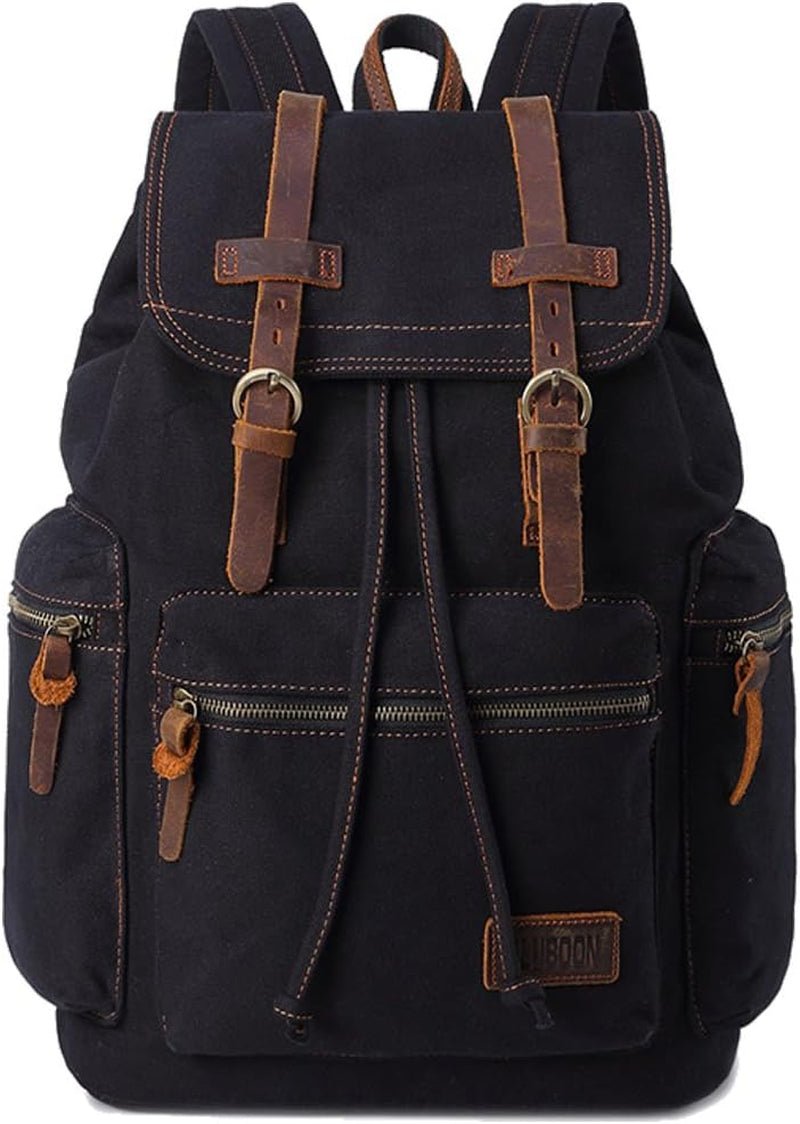Vintage Backpack with Leather Trim – Casual Bookbag for Men & Women | Laptop Travel Rucksack - | KSLotuslux
