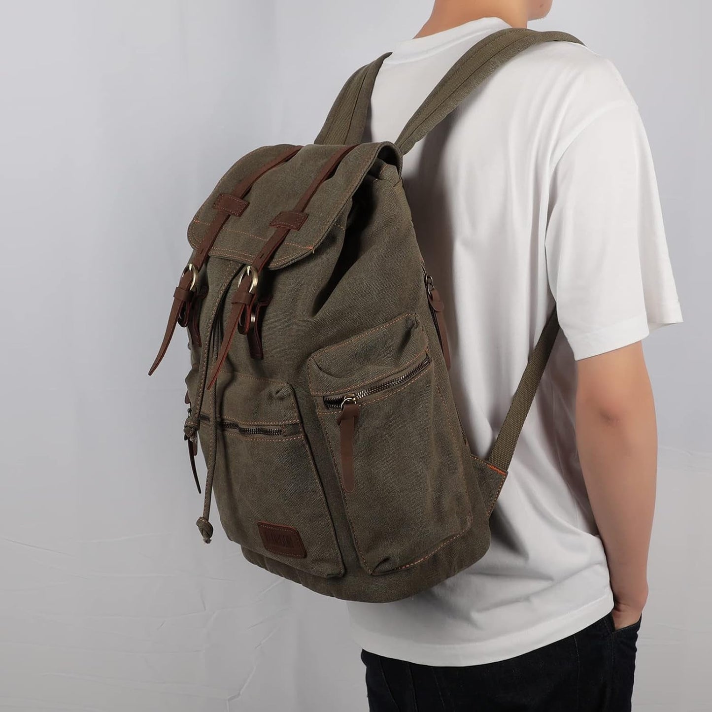 Vintage Backpack with Leather Trim – Casual Bookbag for Men & Women | Laptop Travel Rucksack - | KSLotuslux
