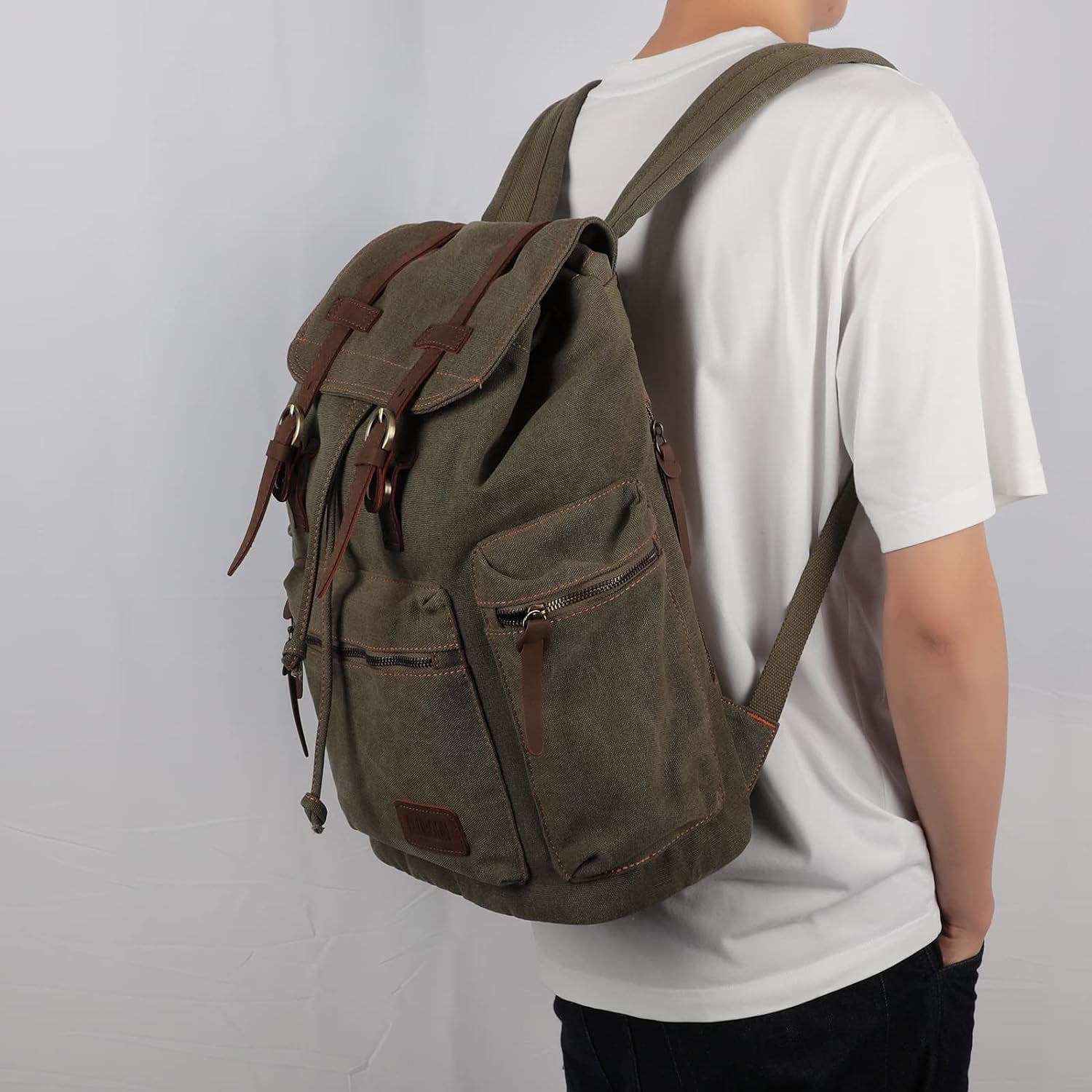 Vintage Backpack with Leather Trim – Casual Bookbag for Men & Women | Laptop Travel Rucksack - | KSLotuslux