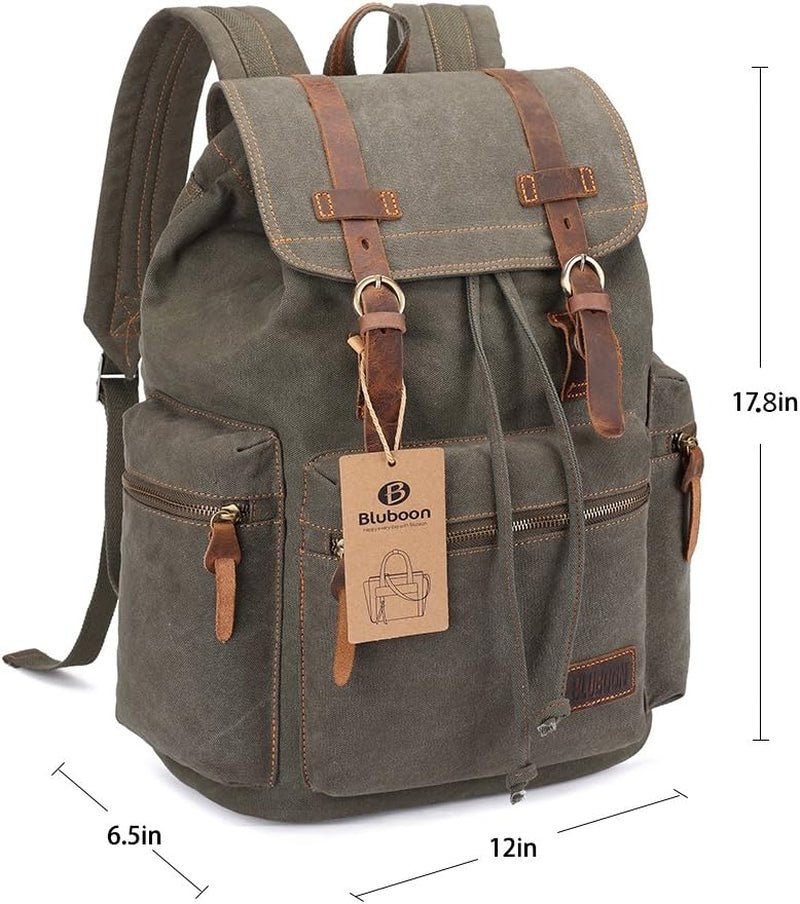Vintage Backpack with Leather Trim – Casual Bookbag for Men & Women | Laptop Travel Rucksack - | KSLotuslux