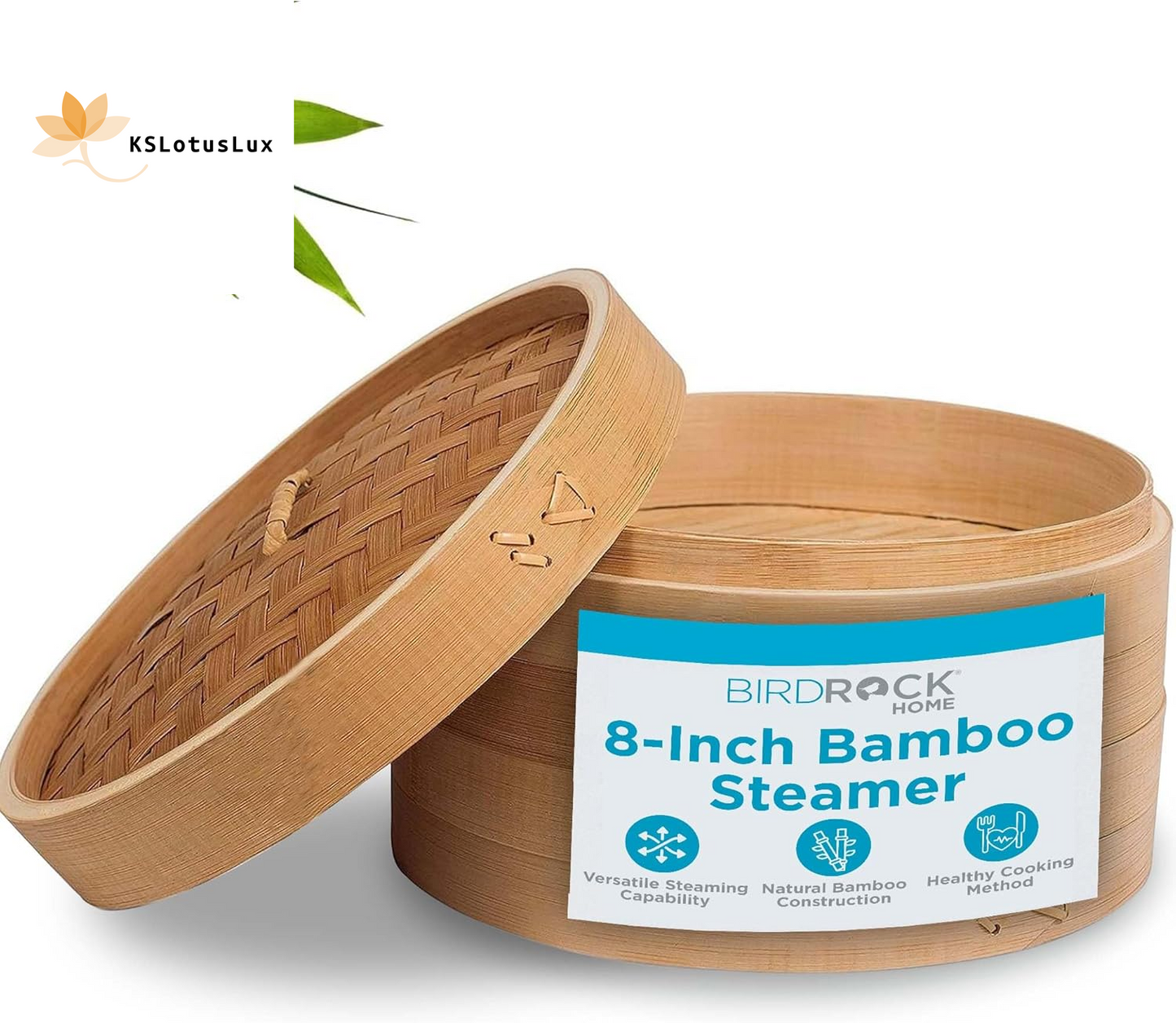 100% Natural 2-Tier Bamboo Steamer Basket (10" Diameter)