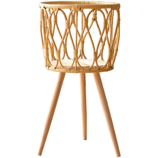 Woven Rattan Decorative Plant Stand with Wooden Legs - Home Decor | KSLotuslux